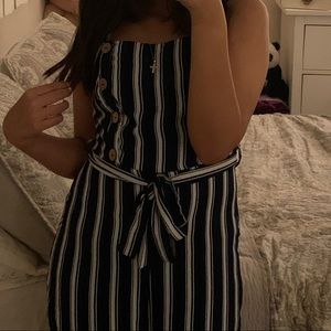 Blue and white striped jumpsuit